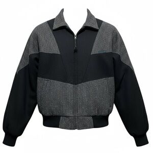 Vtg CRIPPLE CREEK Bomber Jacket Mens L Black Grey Herringbone Horse Hair Tassel